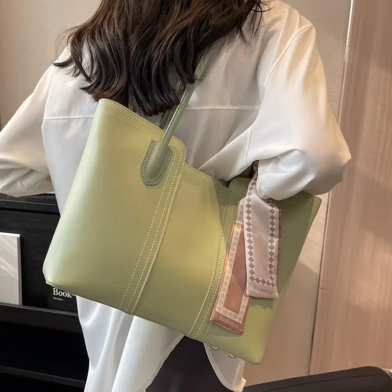 Cross-Border Women's Large Capacity Tote Bag Beige Leather - Image 9