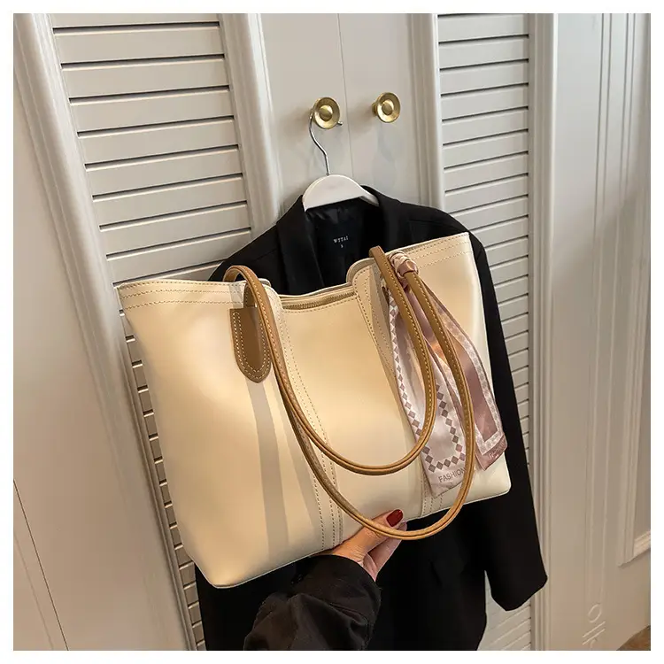 Cross-Border Women's Large Capacity Tote Bag Beige Leather — feature 25