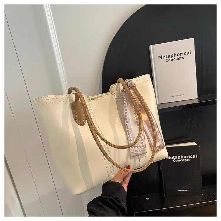 Cross-Border Women's Large Capacity Tote Bag Beige Leather — feature 27