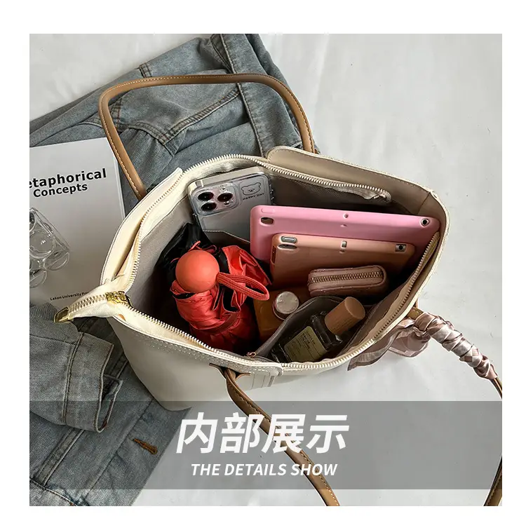 Cross-Border Women's Large Capacity Tote Bag Beige Leather — feature 9