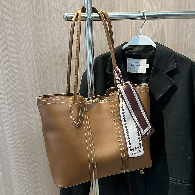 Cross-Border Women's Large Capacity Tote Bag Beige Leather - Image 3