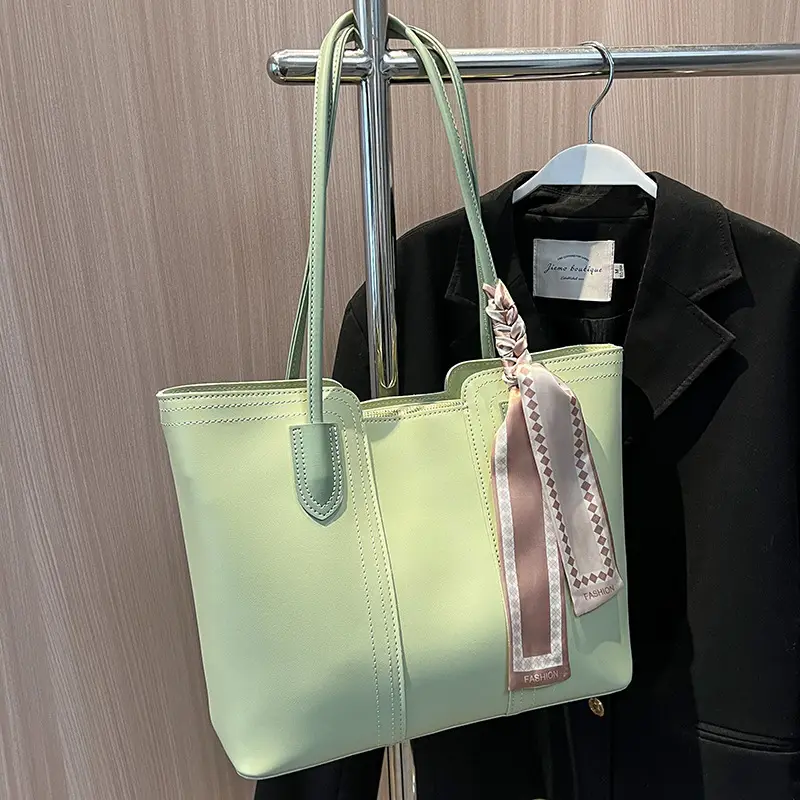 Cross-Border Women's Large Capacity Tote Bag Beige Leather - Image 4