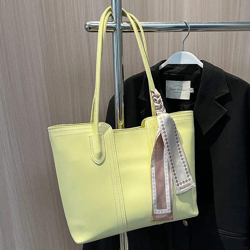 Cross-Border Women's Large Capacity Tote Bag Beige Leather - Image 5