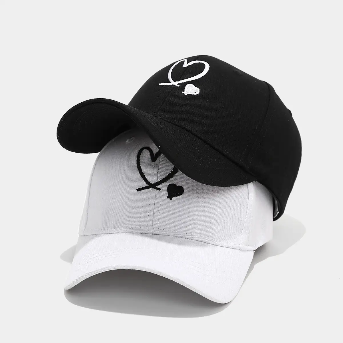 Love Heart Embroidered Black Cap for Couples - Image 11