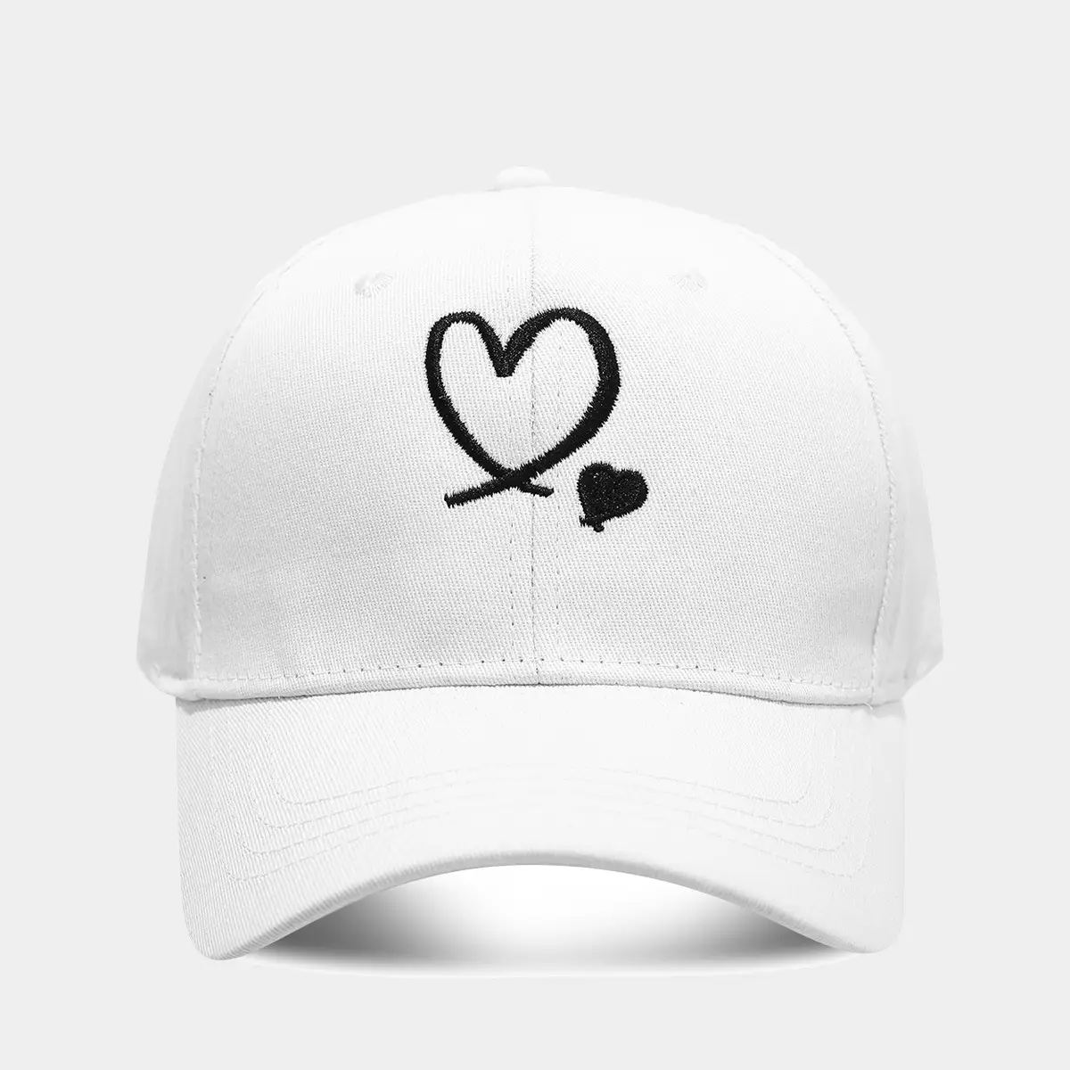 Love Heart Embroidered Black Cap for Couples - Image 2