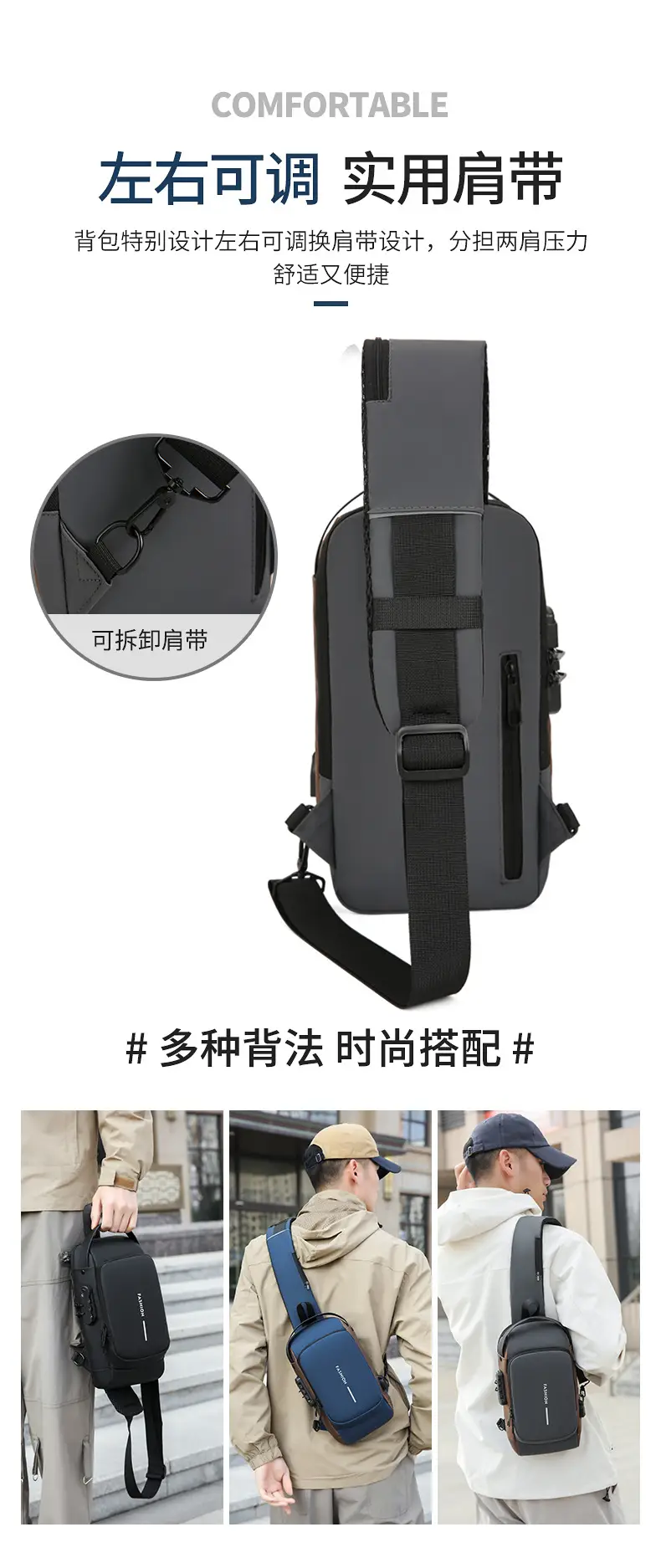Fashionable Men's Anti-Theft Crossbody Bag Large Capacity — feature 10