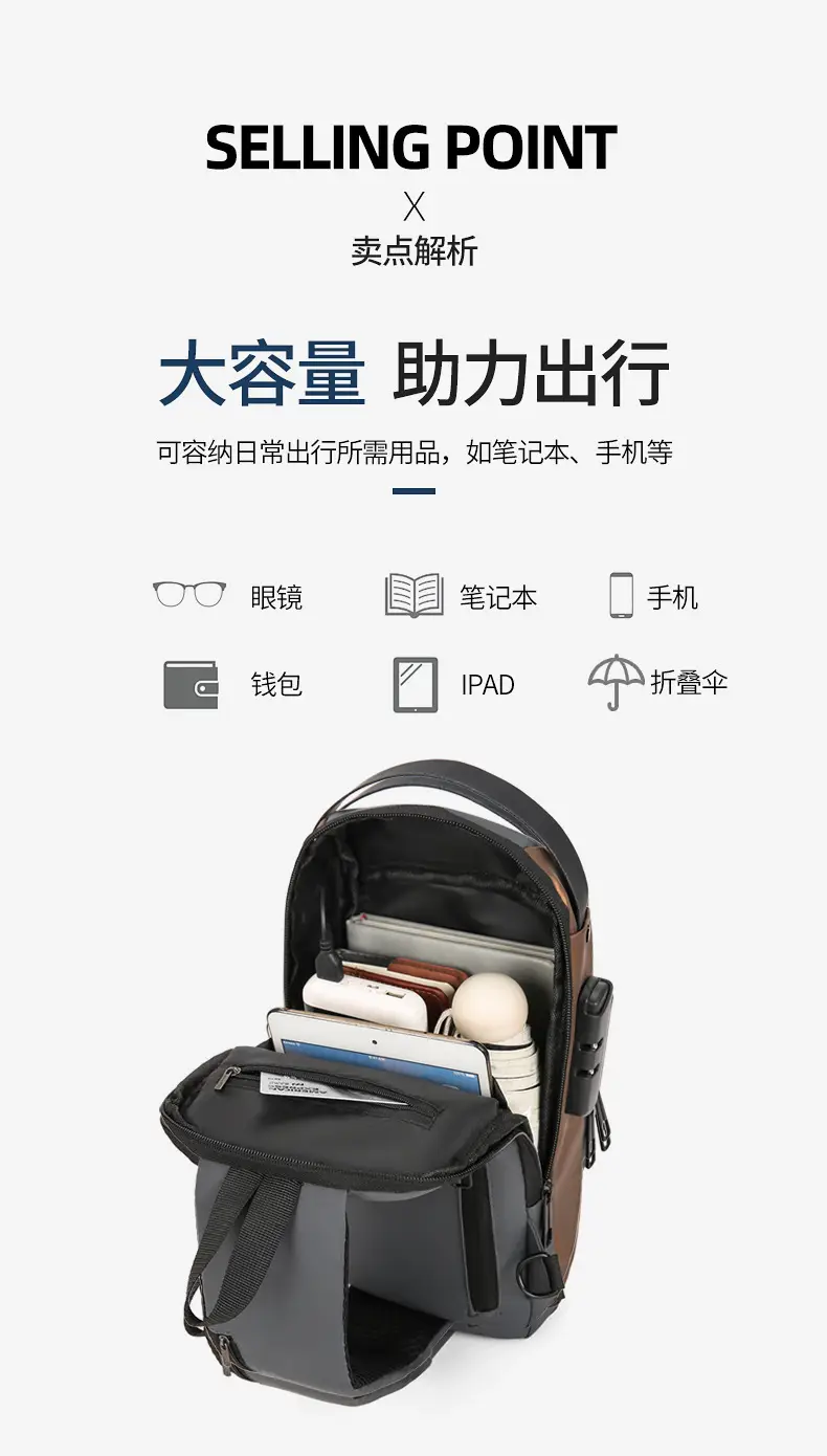 Fashionable Men's Anti-Theft Crossbody Bag Large Capacity — feature 5