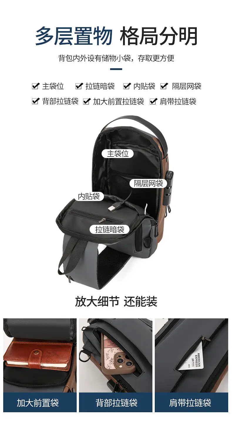 Fashionable Men's Anti-Theft Crossbody Bag Large Capacity — feature 6
