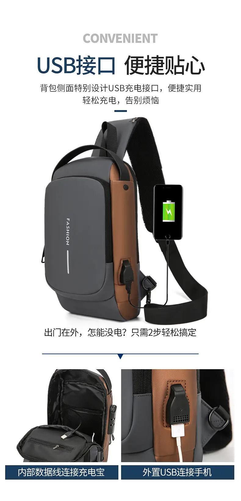 Fashionable Men's Anti-Theft Crossbody Bag Large Capacity — feature 8