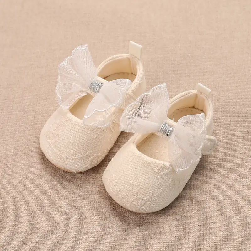 Newborn Bow Baby Shoes Cream 0-1 Year Old