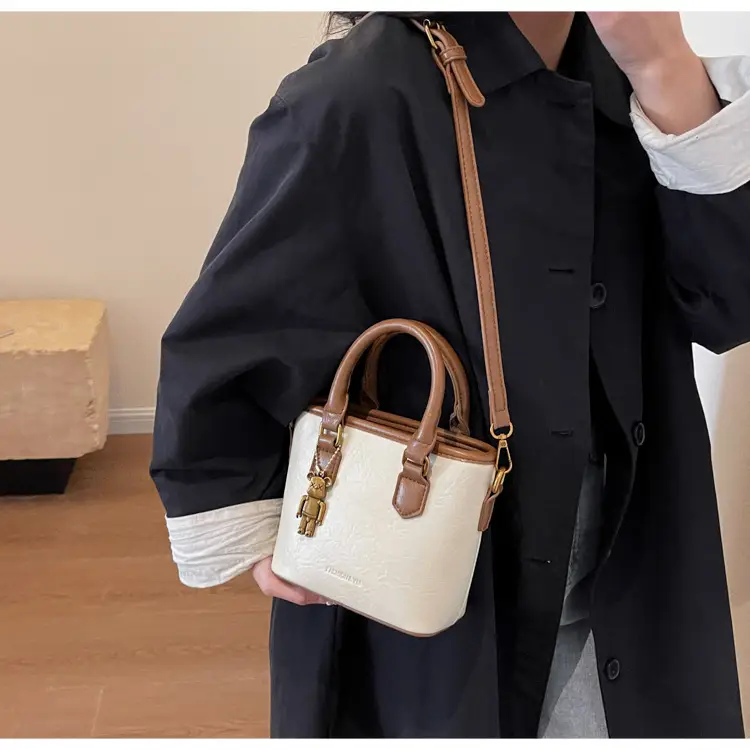Women's Brown Crossbody Bag with Doll Pendant — feature 12
