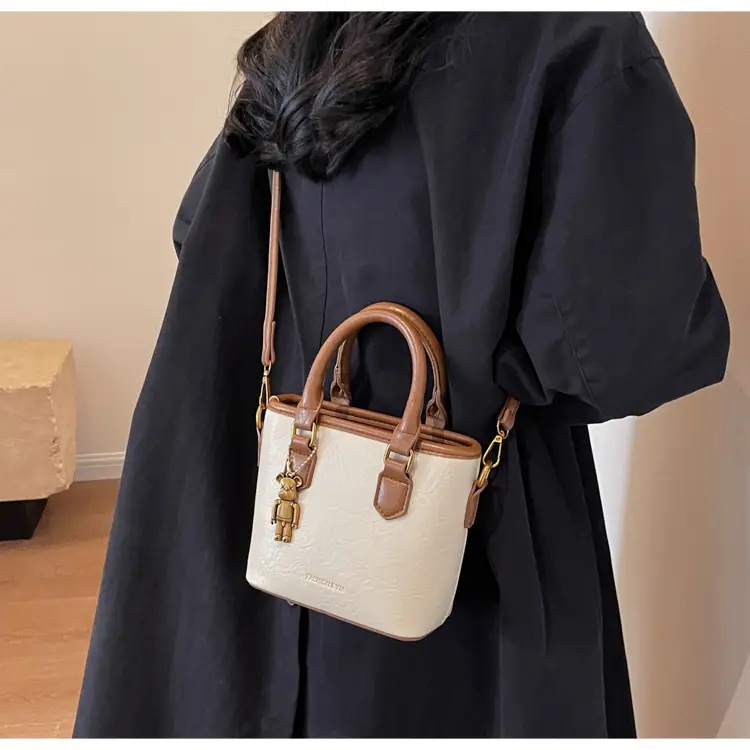 Women's Brown Crossbody Bag with Doll Pendant — feature 14