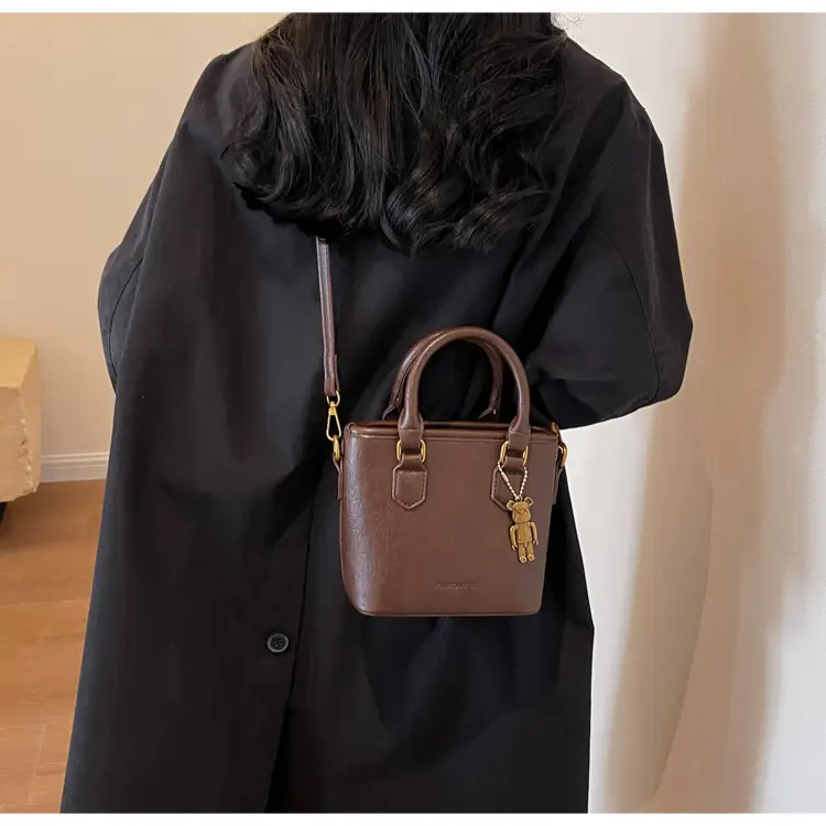 Women's Brown Crossbody Bag with Doll Pendant — feature 15
