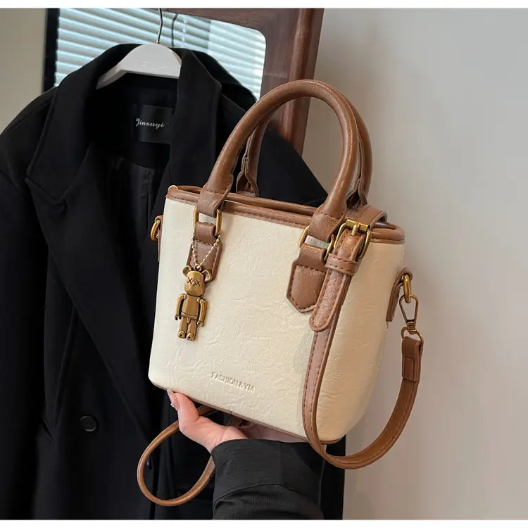 Women's Brown Crossbody Bag with Doll Pendant — feature 25
