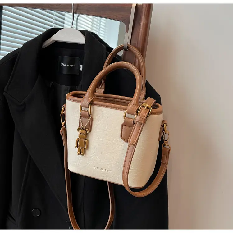 Women's Brown Crossbody Bag with Doll Pendant — feature 26