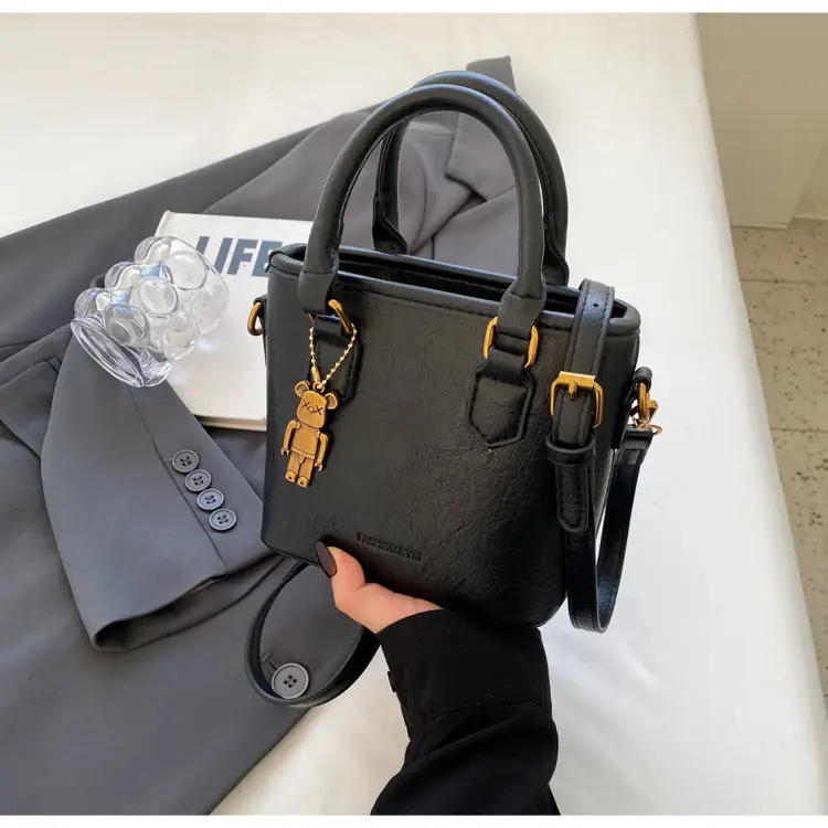 Women's Brown Crossbody Bag with Doll Pendant — feature 27