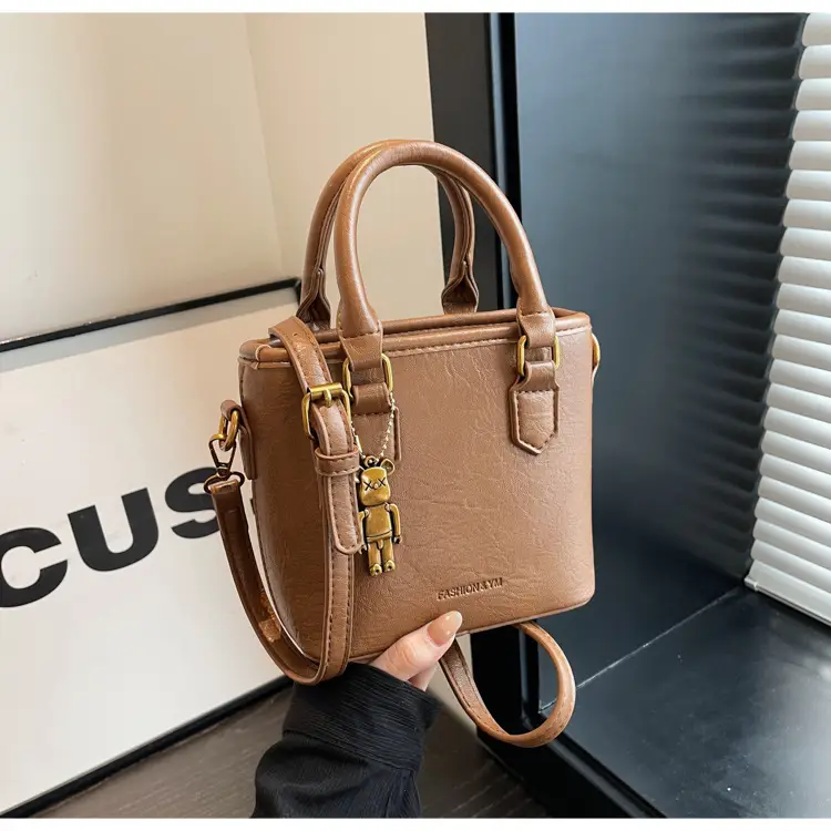 Women's Brown Crossbody Bag with Doll Pendant — feature 32