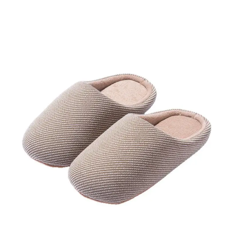 Japanese Striped Warm Slippers Women Spring Autumn Mute Soft Bottom