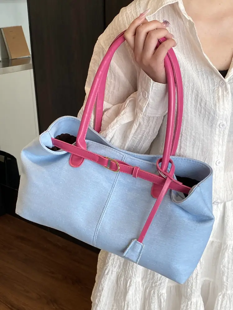 Blue Colored Underarm Tote Bag for Women Large Capacity - Image 5
