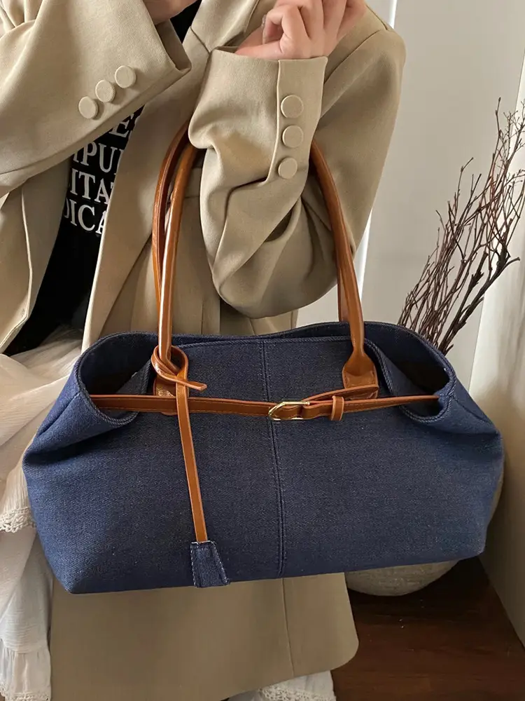 Blue Colored Underarm Tote Bag for Women Large Capacity - Image 6