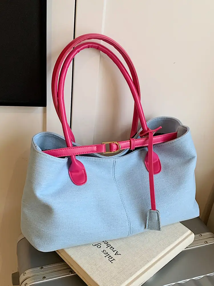 Blue Colored Underarm Tote Bag for Women Large Capacity - Image 9