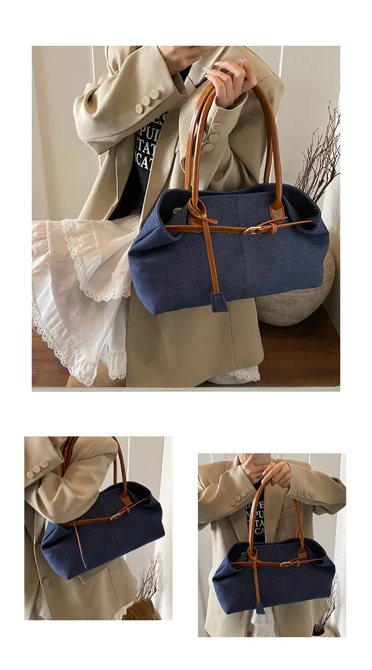 Blue Colored Underarm Tote Bag for Women Large Capacity — feature 12