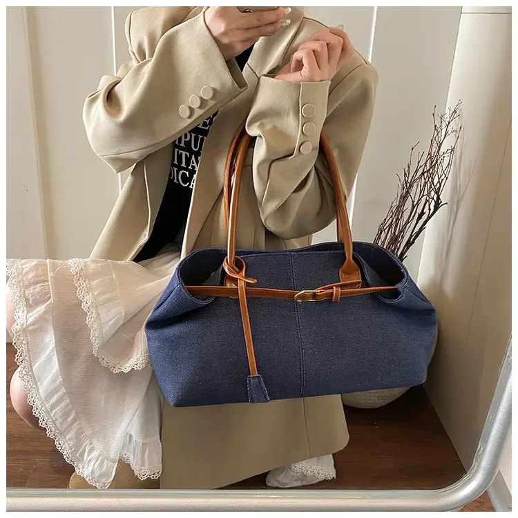 Blue Colored Underarm Tote Bag for Women Large Capacity — feature 17