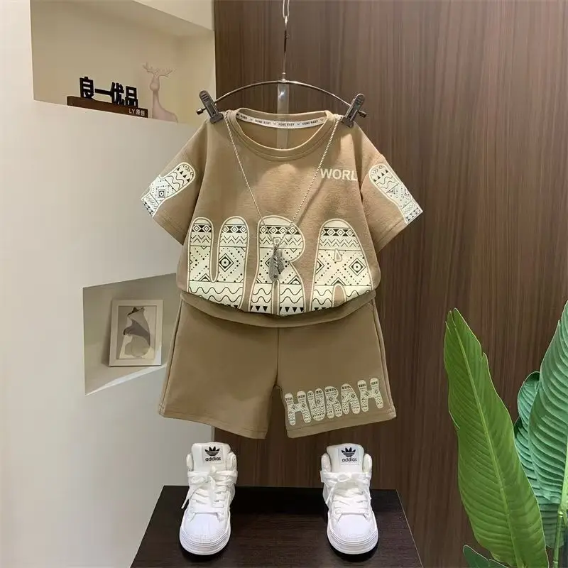 Boys Cotton T-shirt Shorts Set Brown Summer 2025