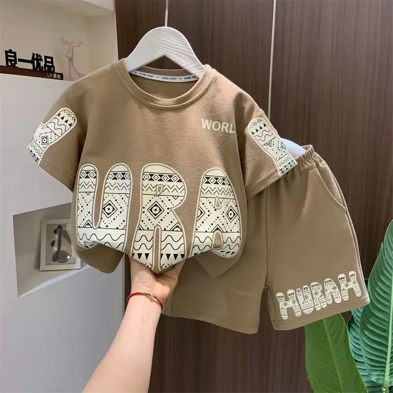 Boys Cotton T-shirt Shorts Set Brown Summer 2025