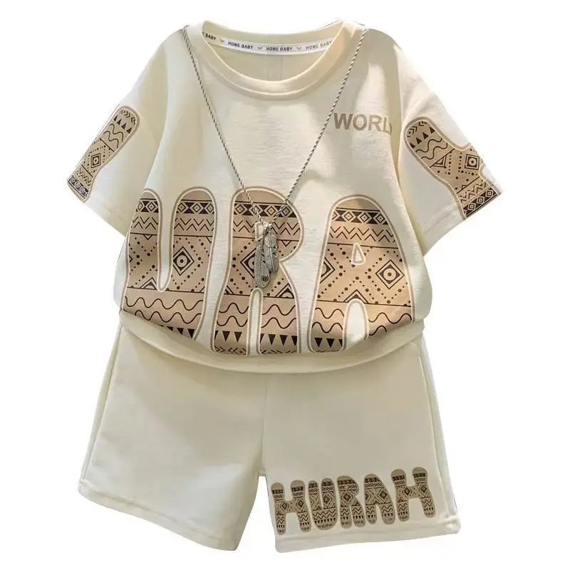Boys Cotton T-shirt Shorts Set Brown Summer 2025