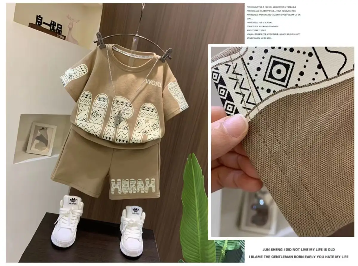Boys Cotton T-shirt Shorts Set Brown Summer 2025 — feature 15