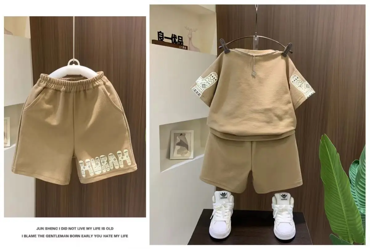 Boys Cotton T-shirt Shorts Set Brown Summer 2025 — feature 17