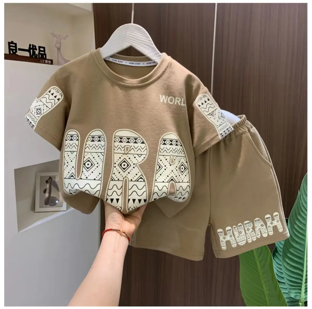 Boys Cotton T-shirt Shorts Set Brown Summer 2025 — feature 6