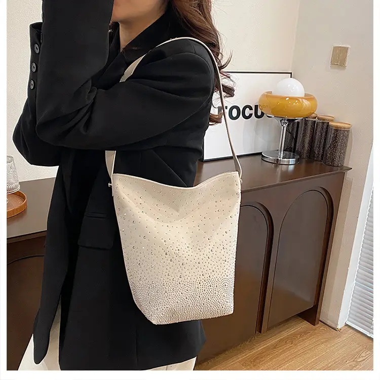 Women's Crossbody Bag Large Capacity Beige Dot Pattern — feature 15