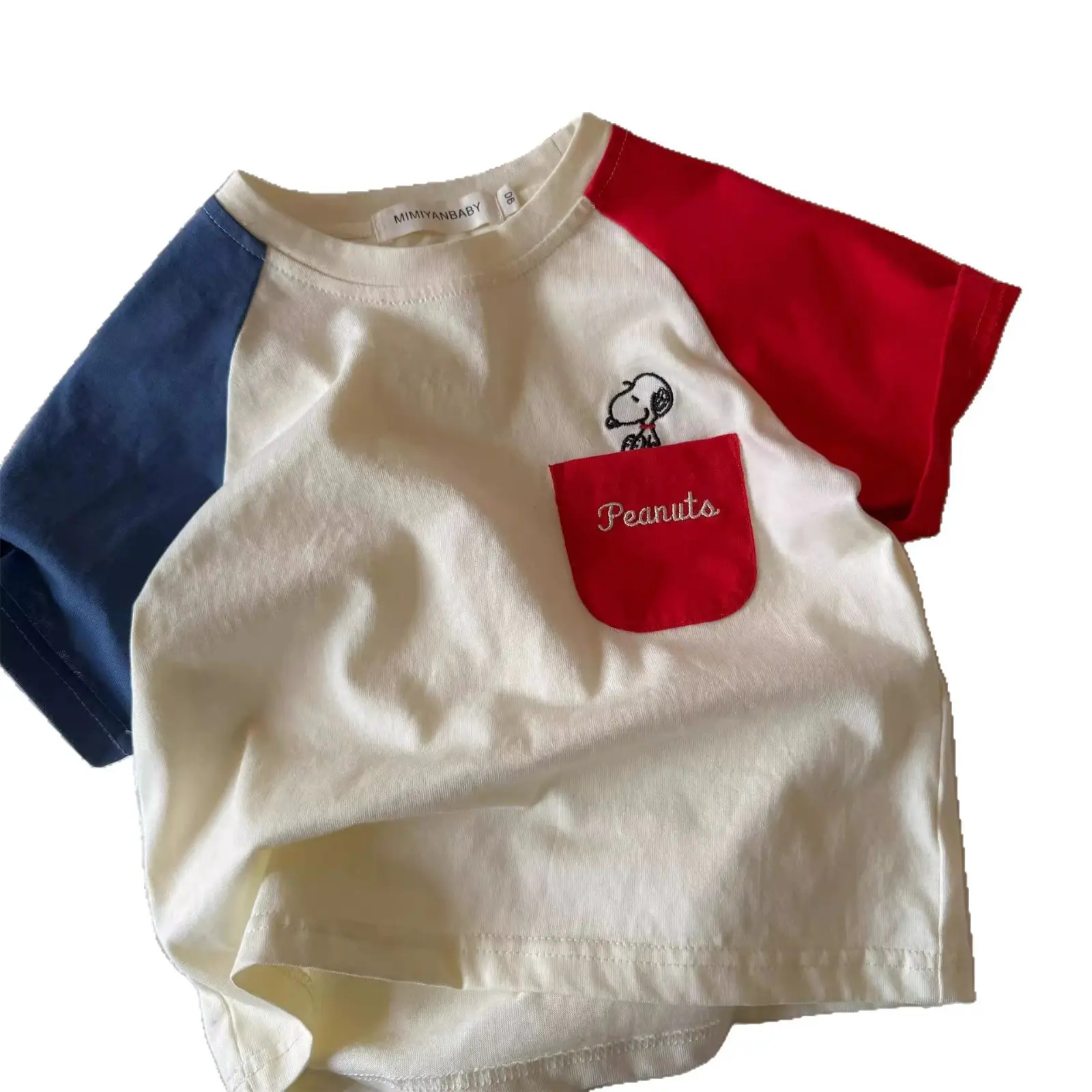 Kids Cartoon Raglan T-Shirt Cream Red Blue Sleeveless - Image 6