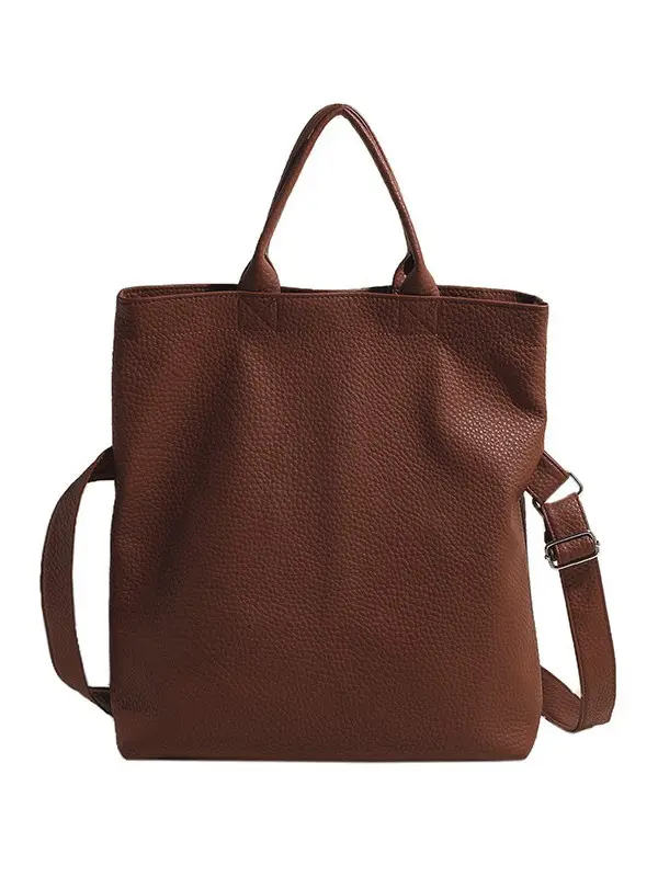 Korean Style Brown Leather Tote Bag for Women - Image 9