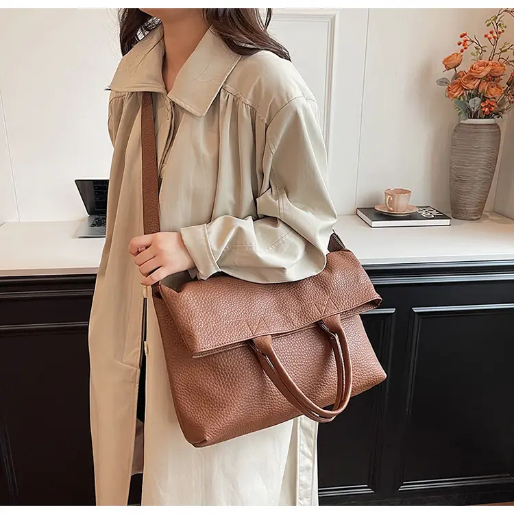 Korean Style Brown Leather Tote Bag for Women — feature 19