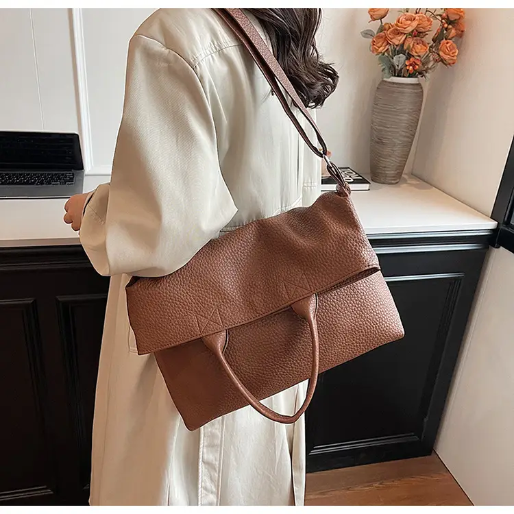 Korean Style Brown Leather Tote Bag for Women — feature 21