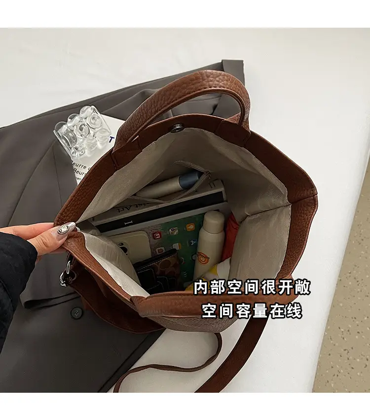 Korean Style Brown Leather Tote Bag for Women — feature 9