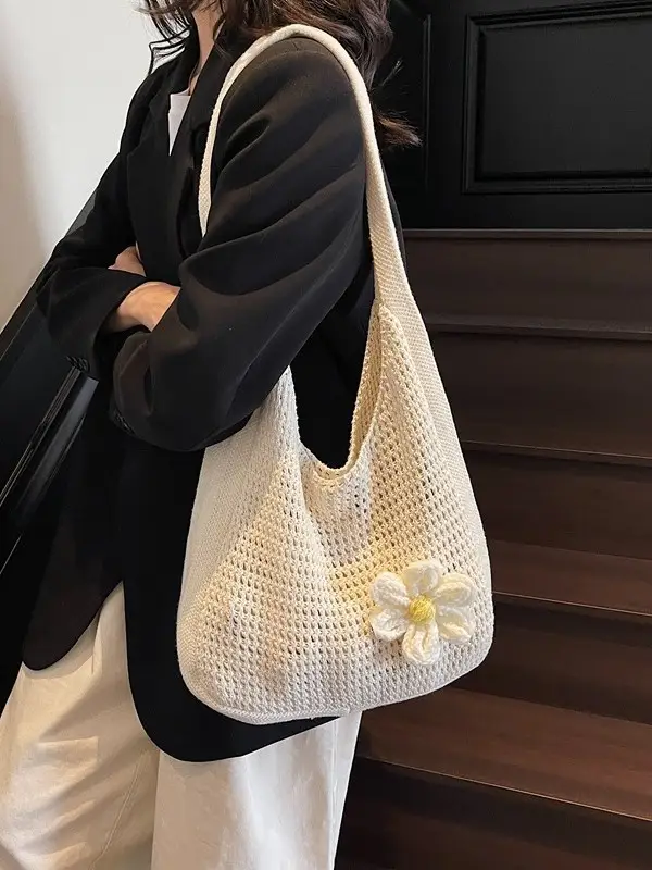 Women's Lazy Knitted Shoulder Bag Tan New Spring 2025 - Image 4