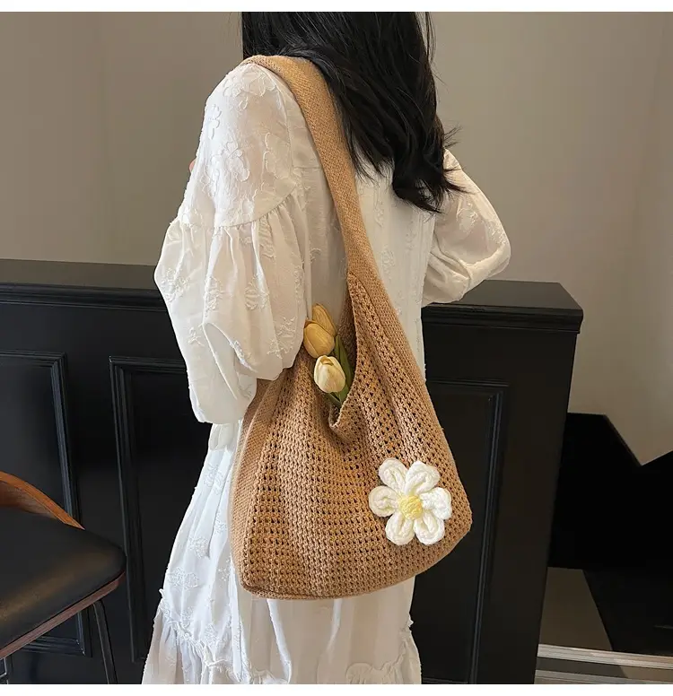 Women's Lazy Knitted Shoulder Bag Tan New Spring 2025 — feature 10