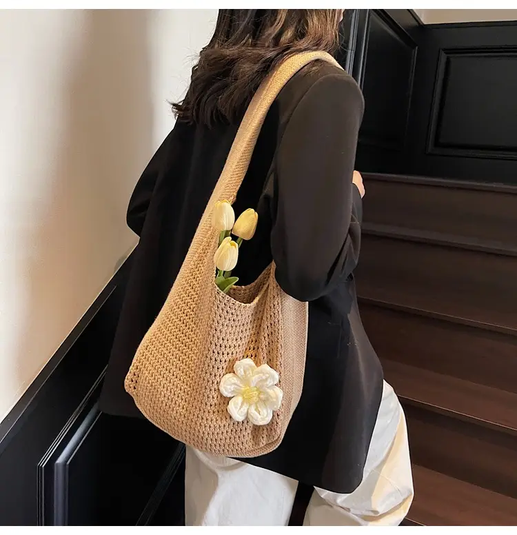Women's Lazy Knitted Shoulder Bag Tan New Spring 2025 — feature 12
