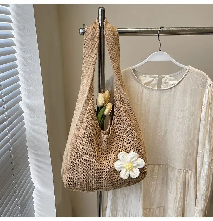 Women's Lazy Knitted Shoulder Bag Tan New Spring 2025 — feature 20