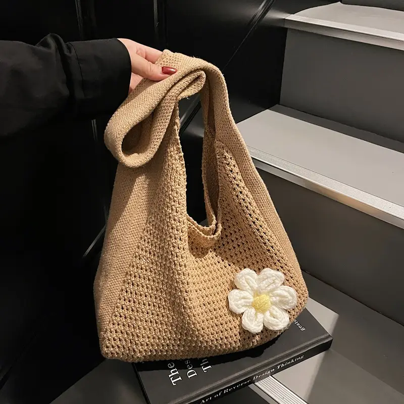 Women's Lazy Knitted Shoulder Bag Tan New Spring 2025 - Image 2
