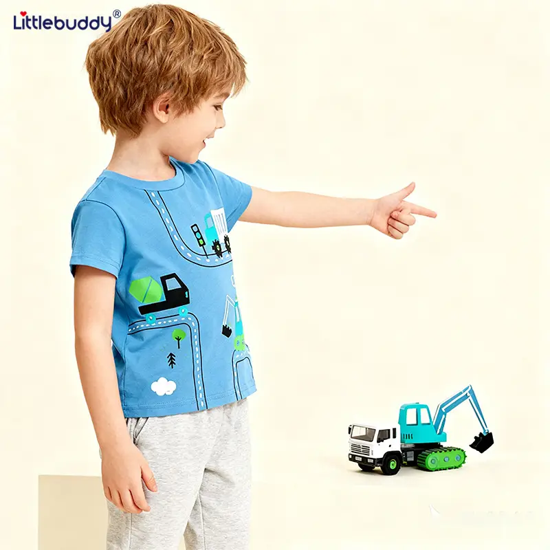 Boys Cotton T-Shirt Blue 2025 Summer Short Sleeve