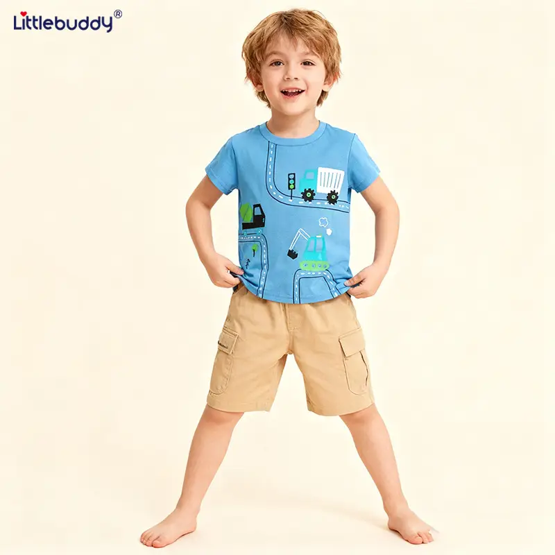 Boys Cotton T-Shirt Blue 2025 Summer Short Sleeve