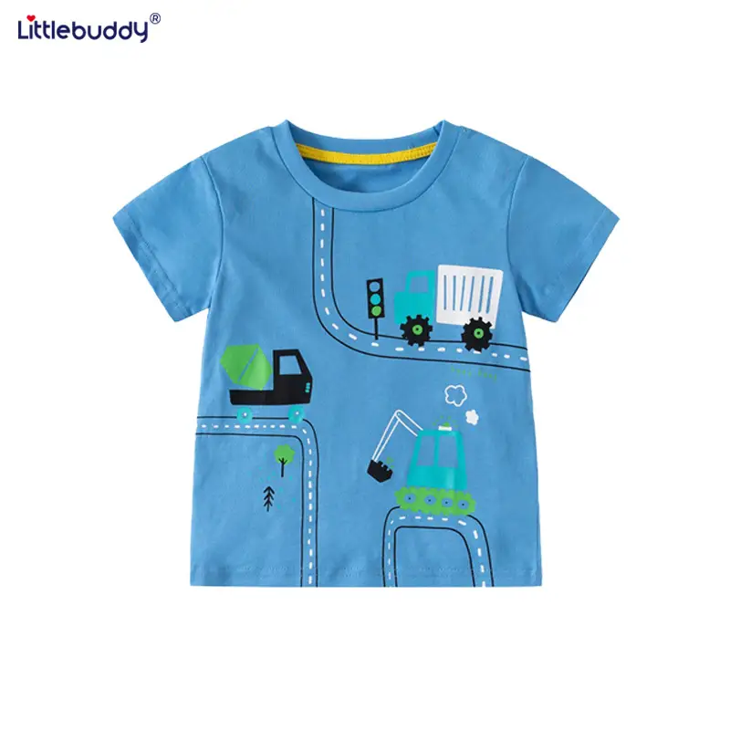 Boys Cotton T-Shirt Blue 2025 Summer Short Sleeve