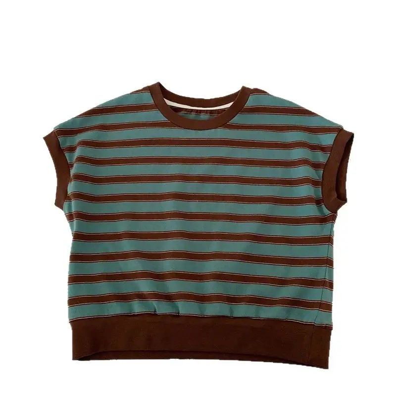 Children Cotton Striped T-Shirt Brown Teal - Image 7