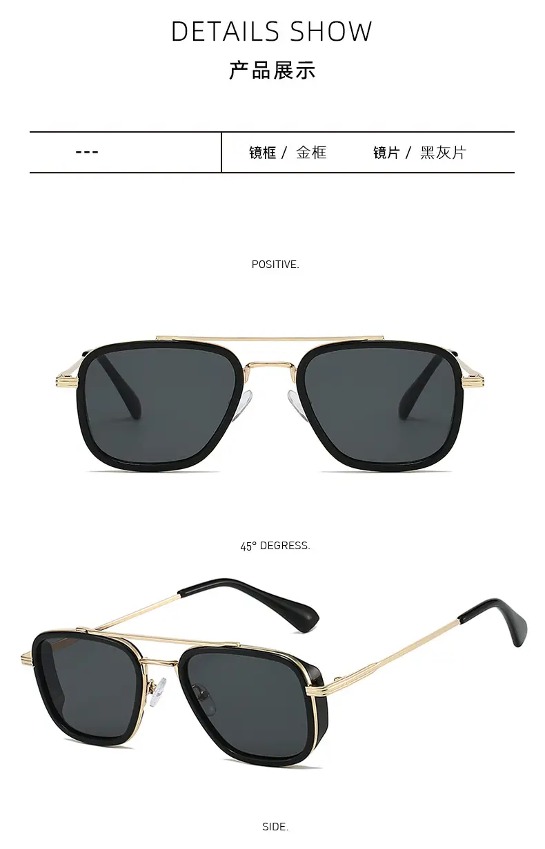 2025 Retro Punk Pilot Sunglasses Men Gold Black — feature 11