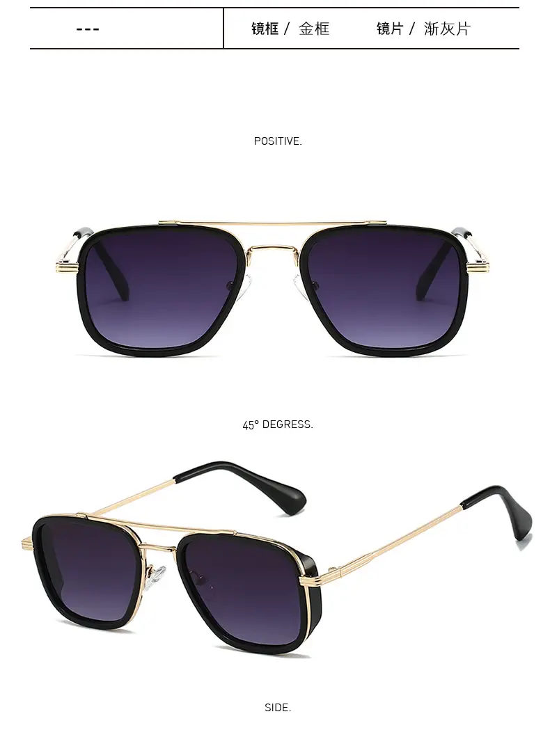 2025 Retro Punk Pilot Sunglasses Men Gold Black — feature 14